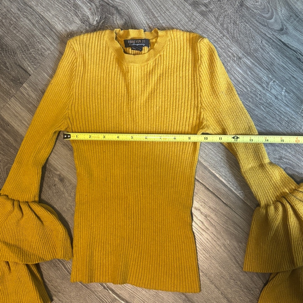 Forever 21 Yellow Fitted Ruffled Sweater - Picture 3 of 6